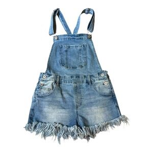 Denim Frayed Overalls Size Small Casual Wear